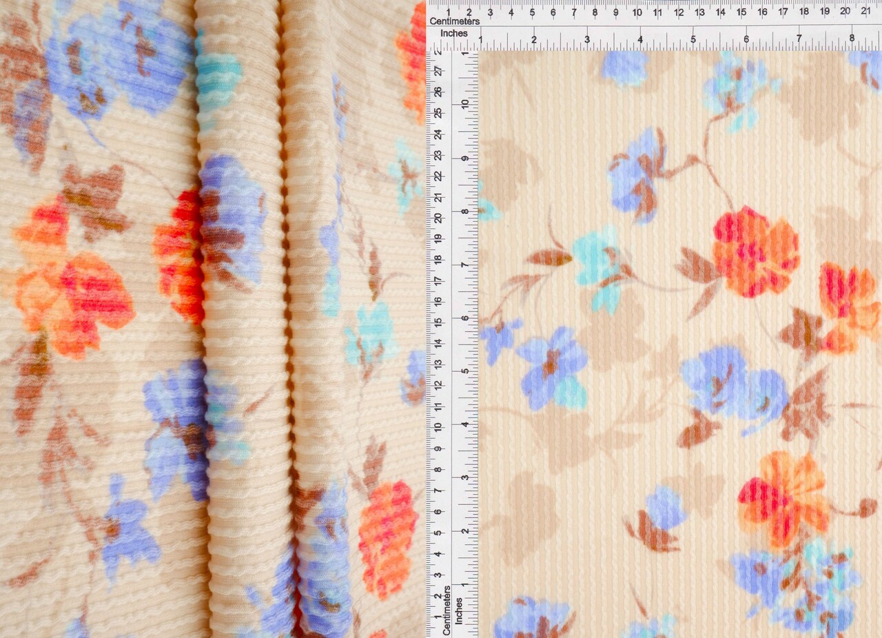 1 Yard Double Knit Cozy Floral Print Fabric 77% Polyester, 18% Rayon, and 5% Spandex Blend 56/57 Inch Wide